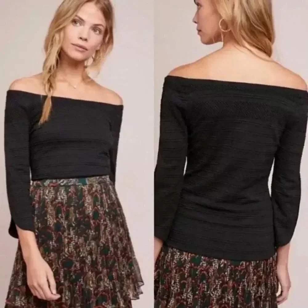ANTHROPOLOGIE MEADOW RUE OFF SHOULDER TEXTURED TOP